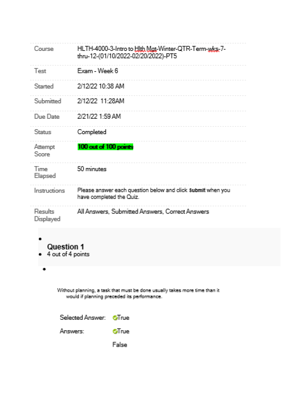 HLTH 4000 Week 6 Final Exam (100 out of 100 points)